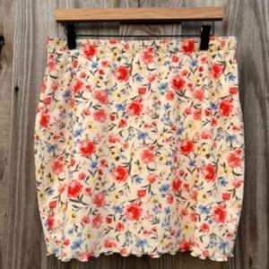 No Boundaries Floral Print Lettuce Trim Mini Skirt